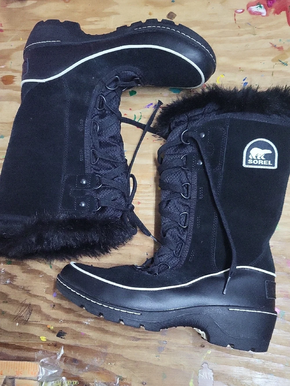 Sorel Tivoli lll Tall Lace-Up Faux Fur Trim Winter Boots 7 NWOT